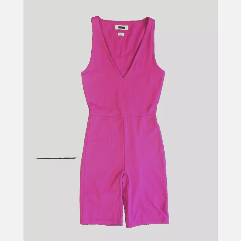 Aritzia Babaton Contour Hot Pink Sleeveless V-neck Romper